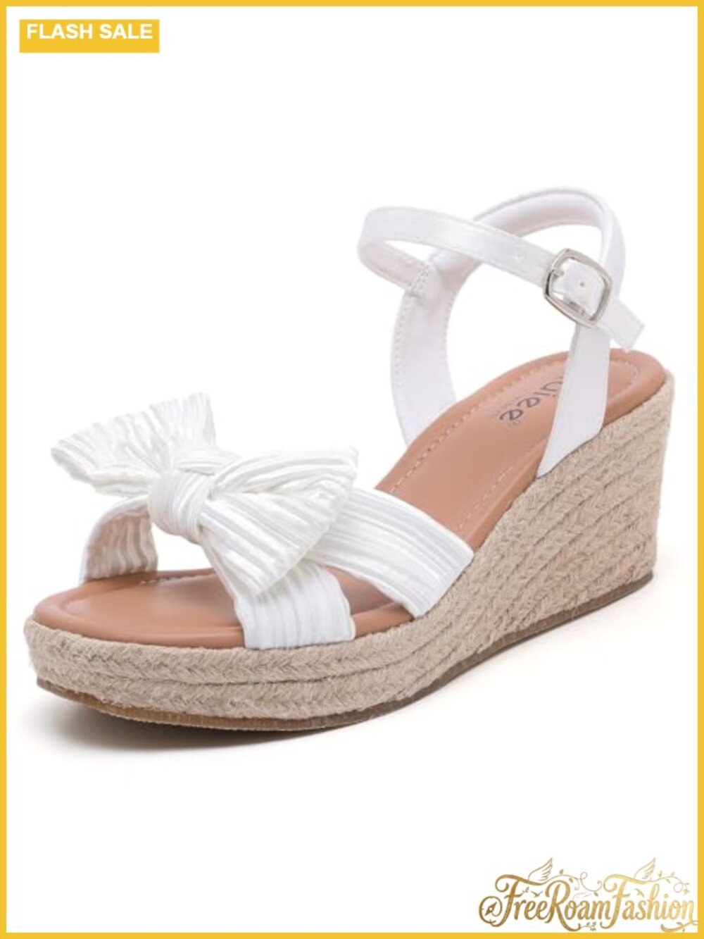 Wide Width Faux Leather Wedge Sandals Memory Foam Ankle Strap Platform